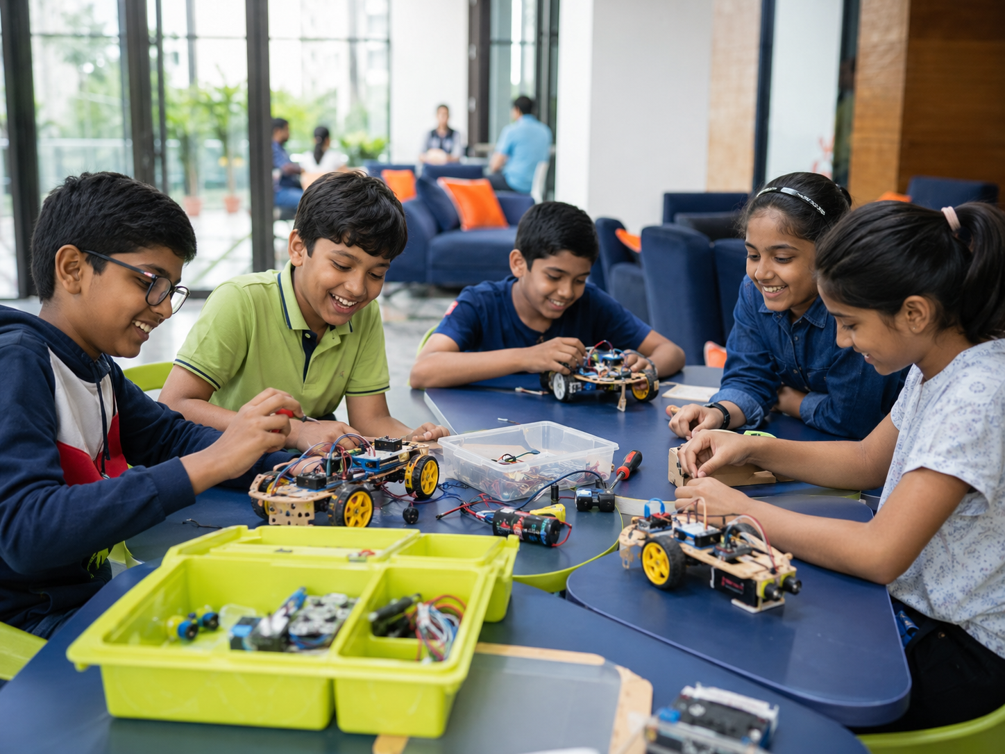 Children enjoying an Apartment RoboClub session in their community